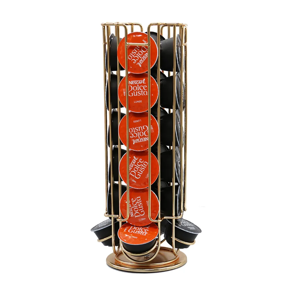 New Gold 24Cups Rotatable Coffee Pod Holder For Dolce Gusto Capsule Display Capsule Rack Tower Stand Storage Shelves