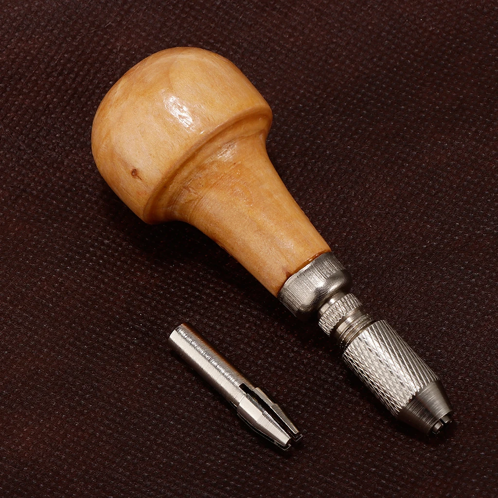 1 Set Pin Vise Drill Bits with Wooden Ball Handle Collet Watchmaking Tool