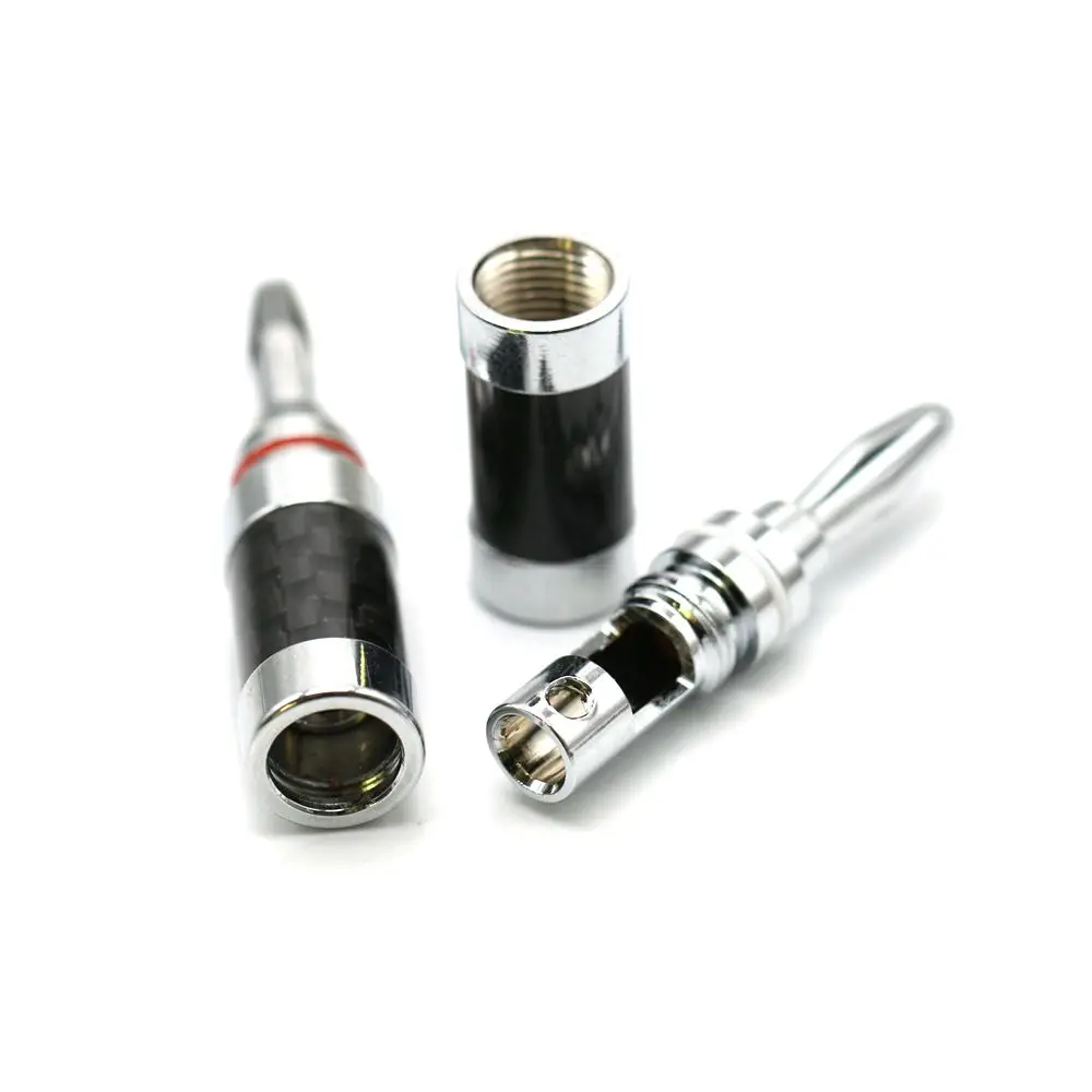 8 PCS TONEKATE Carbon fiber base copper plated banana head speaker cable plug HiFi speaker amplifier terminal 4.5mm