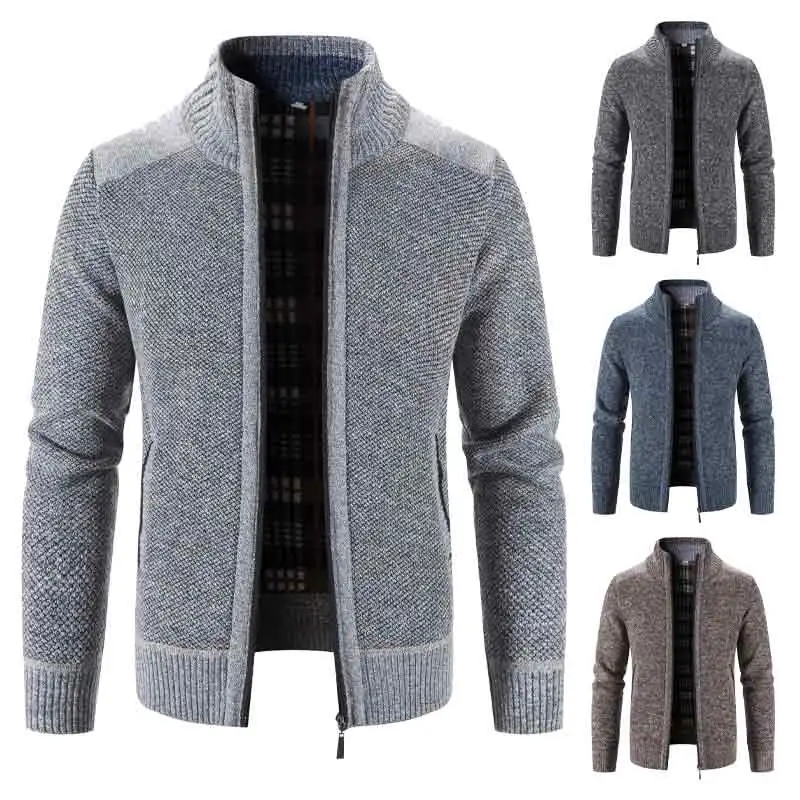 Men's Cardigan Winter Plush Jacket Coat Fashion Stand Collar Male Top Clothing Fleece Thick Thermal Zip Jackets Sweater Coat