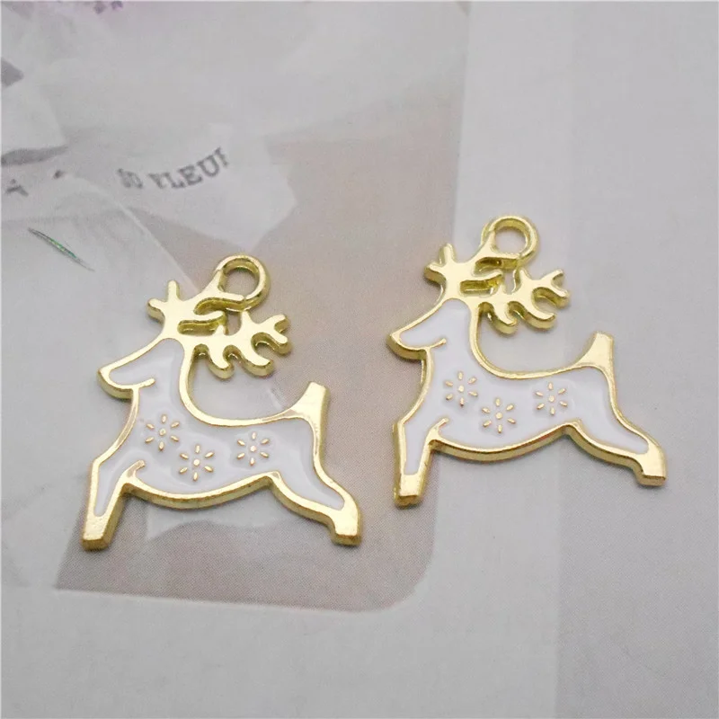 20PCS Cute Enamel Deer Charms Mixed Colors Alloy Christmas Elk Necklace Pendant Bracelet DIY Earrings Jewelry Accessory 18*20mm