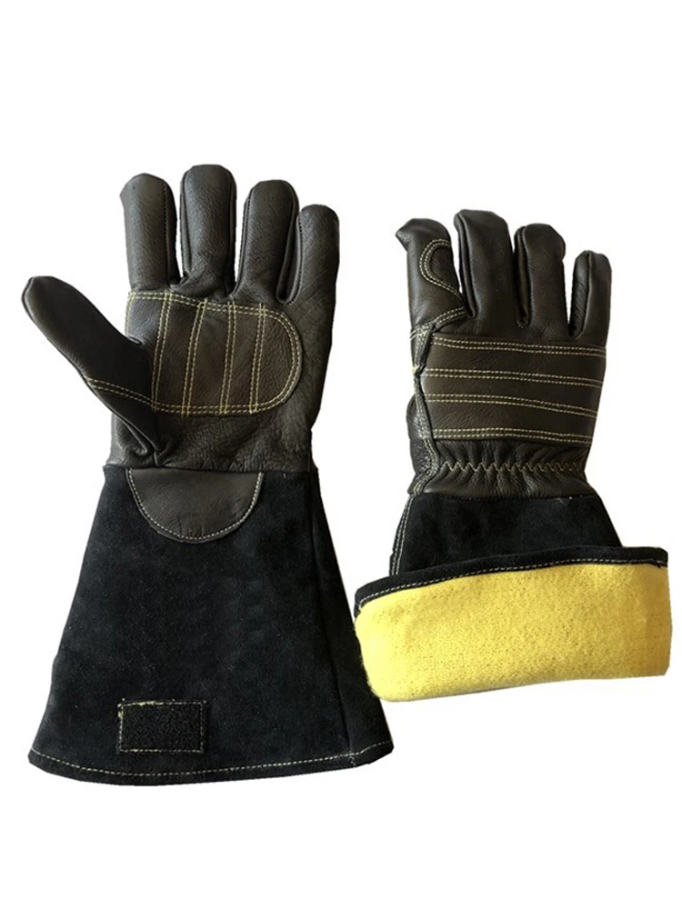 New Cowhide Firefighter Reflective Flame Retardant Protective Gloves Heat Insulation Wear-Resistant 40CM Long Rescue Work