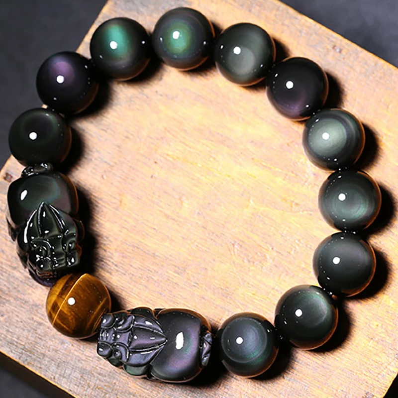 Natural Obsidian Double Pixiu Pig Bracelet Good Luck feng shui Brave Rainbow Bracelet Beckoning Beast Bracelet Men Women Jewelry