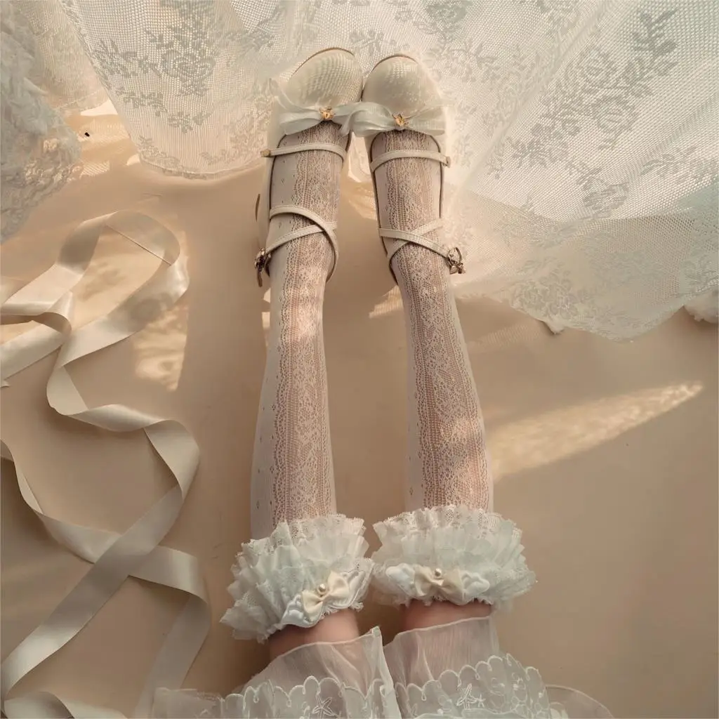 

Angel Bow Stockings Beaded Lace Lolita Socks Harajuku Cute Kawaii Stockings