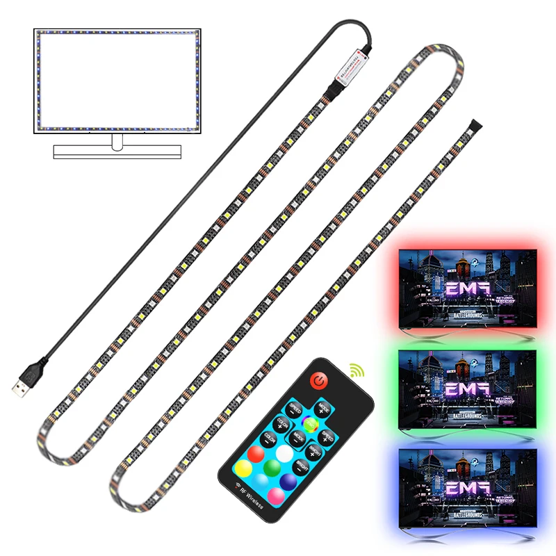 Bande lumineuse LED RGB + blanche avec télécommande RF, alimentée par USB, flexible IP20, 5050, RGBW, RGBWW, éclairage de fond TV, 0.5m-5m