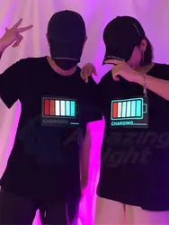 Sound Activated LED T-shirt with 2pcs AA Battery Inverter Free Shipping