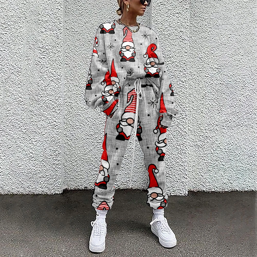 SOJINM Christmas Women Two Piece Set Suit Outfits Santa Claus Print Casual Sport Suit Woman Set Autumn Women Tracksuit  6XL