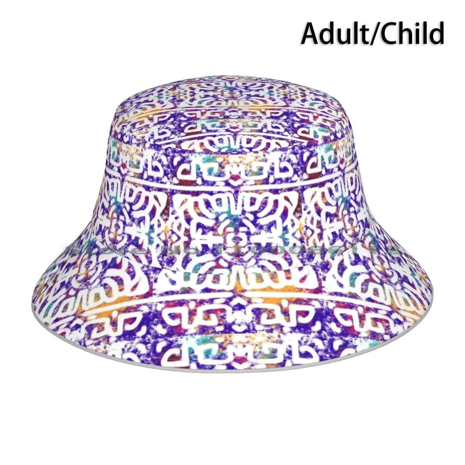 Ancient Inspiration Bucket Hat Sun Cap Mosaic Colorful Tile Design Abstract Pattern Ancient Geometric Foldable Outdoor