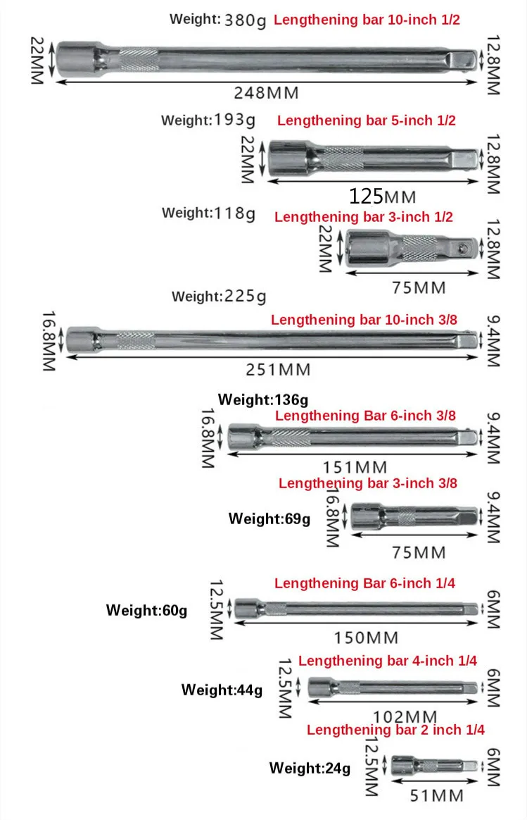 Socket ratchet wrench extension bar 1/4\