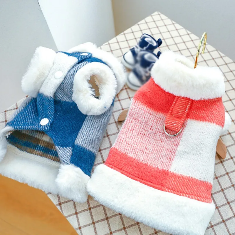 Winter Dog Clothes Classic Large Plaid Cotton Vest Jacket Pet Pullover Costume For Puppy Cats Chihuahua Clothes With D-ring