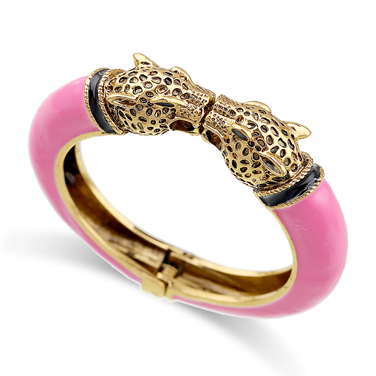 Moda dupla leopardo cabeça de esmalte manguito pulseira declaração pulseira para as mulheres meninas banhado a ouro animais do vintage pulseira