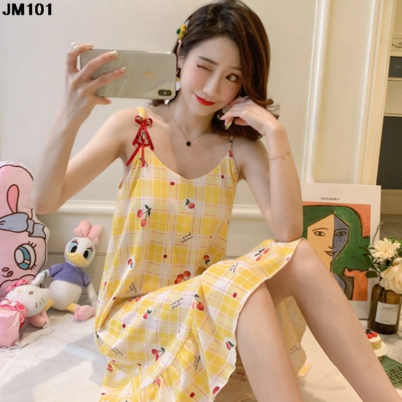 Summer Fashion Suspender Pajamas Skirt Harajuku Women Strawberry Pattern Pink Nightdress Casual Cute Comfortable Sexy Nightgown