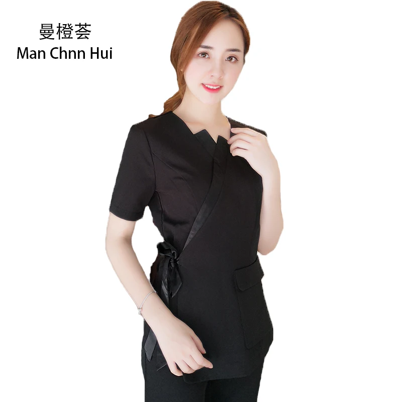 Beauty clothing Korean Style black Spa Health Club Beauty Salon spa uniform beautician uniform top+pants Women\'s massage suit