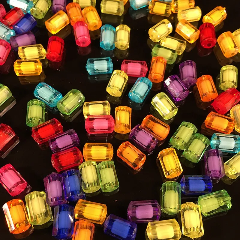 50Pcs 8*12mm Acrylic Colorful Transparent Barrel Shape Beads in Beads For Children's Manual DIY Necklace Bracelet Accessories