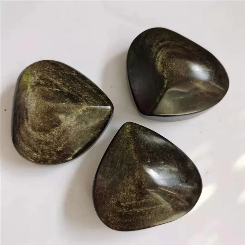 

Beautiful Natural Golden Obsidian Crystals Love Heart Polished Smooth Stone Healing Crystals Room Decoration Meditation Stones