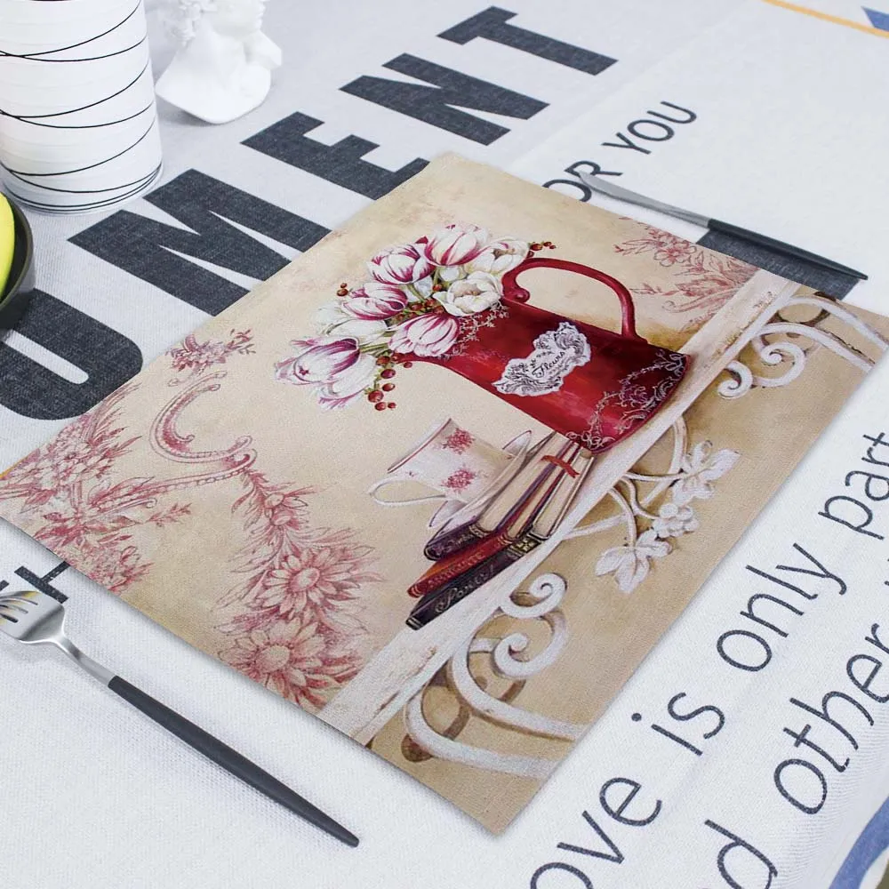 Vintage Flower Table Placemats 42*32Cm Coaster Set Retro Decorations For Home Drink Coasters Under Cup Pad Mat For Plates