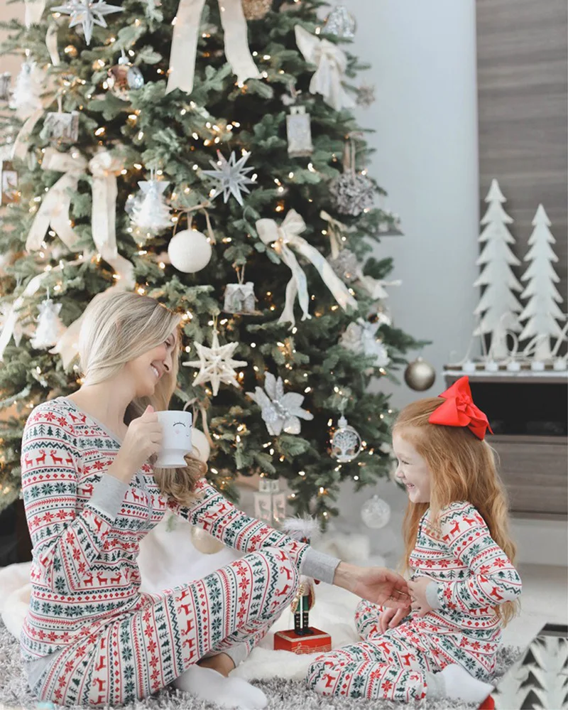 Family Matching Christmas Pajamas Set Casual Nightwear Family Set Print Long Sleeve Top+Pants Autumn Winter Sleepwear