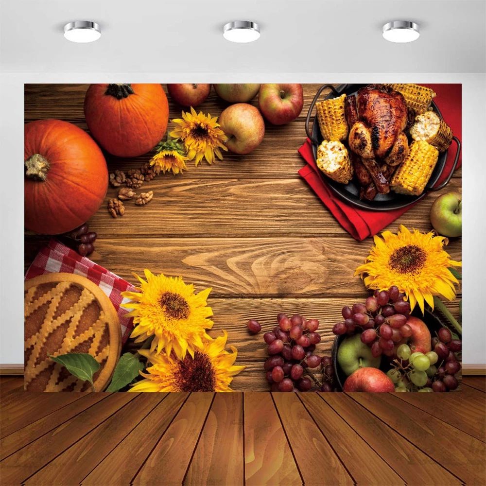 幸せな感謝祭の背景秋のカボチャトルコのひまわり写真の背景秋の収穫パーティーバナーフォトブースを収穫する