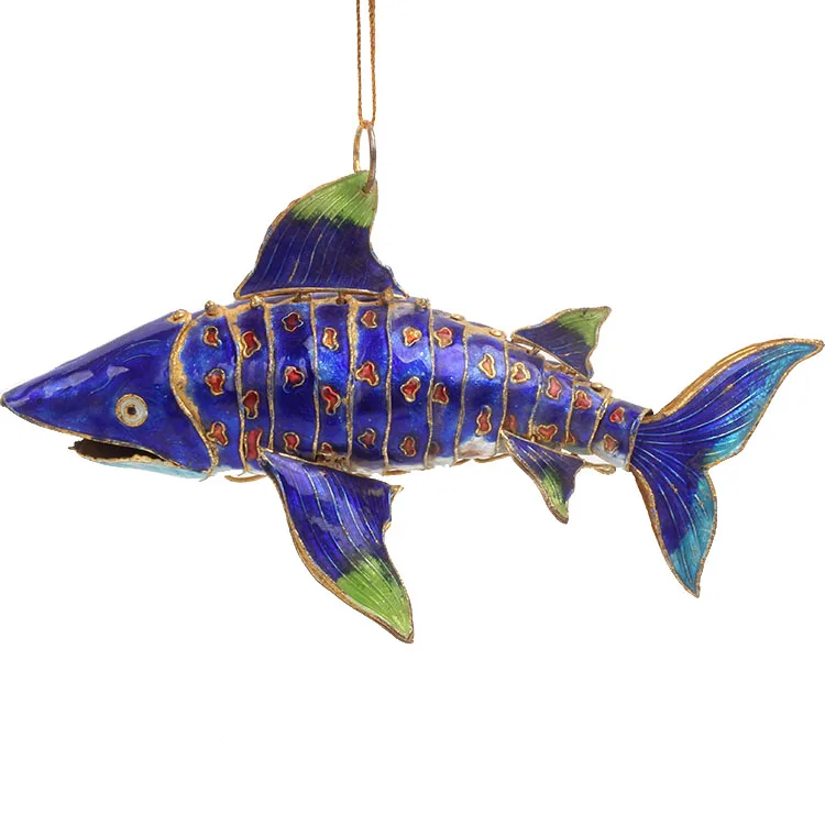 Handwork Fancy Cloisonne Enamel Filigree Shark Hanging Ornament Furnishing Christmas Tree Pendant Decoration Bag Key Chain Charm