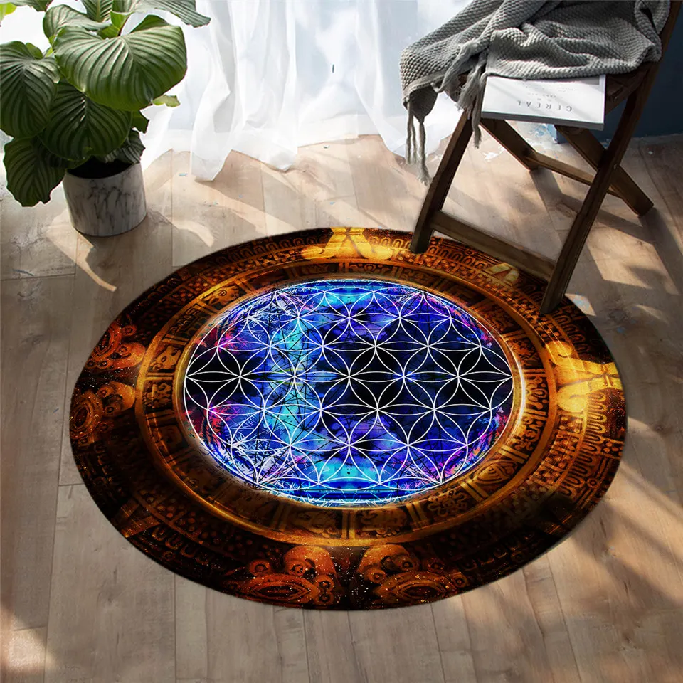BeddingOutlet Flower of Life Bedroom Carpets Mayan Calendar Round Area Rug Abstract Ancient Floor Rug Sacred Geometry Mat Rug image 2