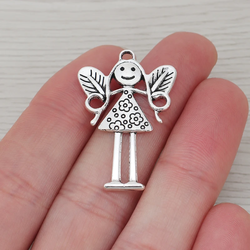 10 x Tibetan Silver Girl Fairy Angel Charms Pendants for DIY Necklace Jewelry Making Findings Accessories 36x24mm