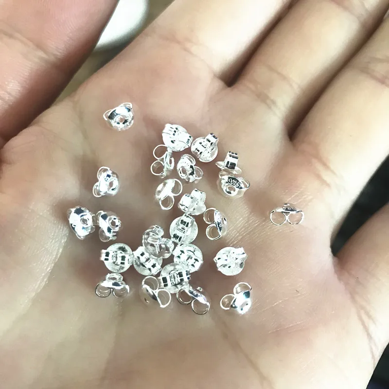 50 قطعة هيبوالرجينيك القرط المشاركات 925 الفضة مطلي النحاس وأقراط 4 5 6 مللي متر لوحة مسطحة فارغة النتائج فراشة القرط مرة أخرى #3