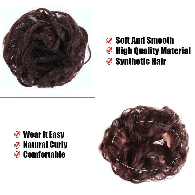 XUANGUANG Synthetic Elastic Hair Scrunchie Chignon Donut Roller Bun Wig Curly Clip in Hair Ponytails Extensions Many colors