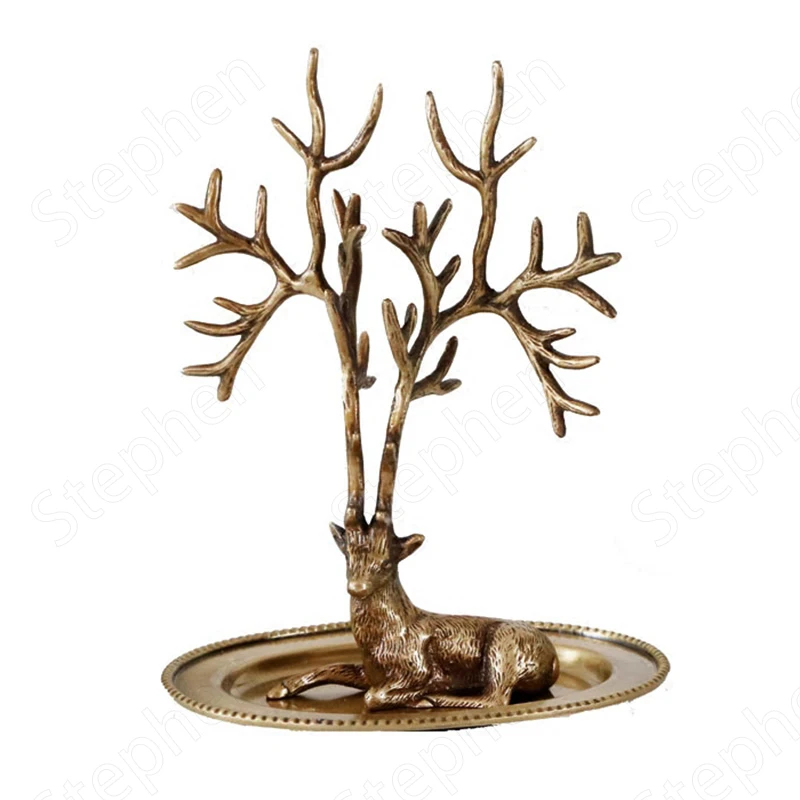 Imagem -05 - Criatividade Latão Cervos Bandejas Decorativo Europeu Clássico Elk Decorativo Jóias Rack Brincos Colar Bandeja de Armazenamento