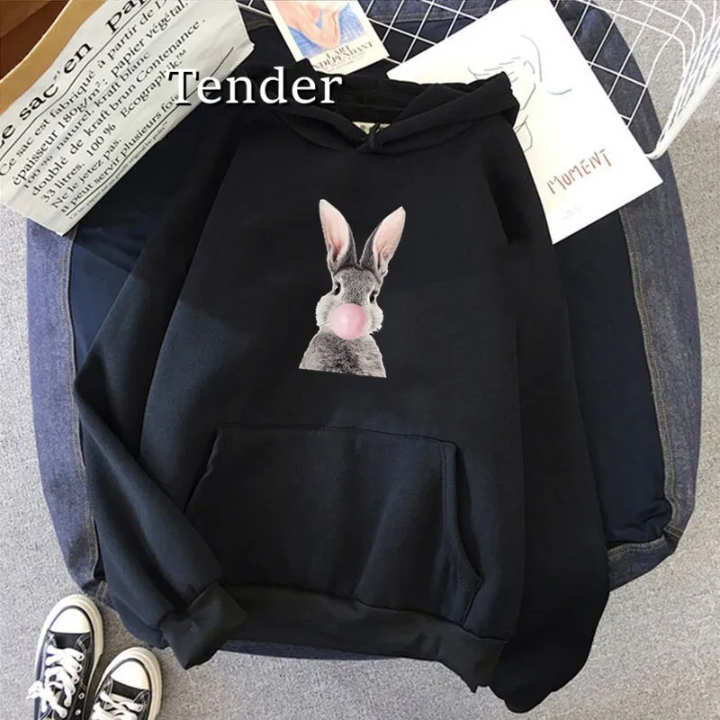 Hoodie Colorful Baby Rabbit with Flower Crown Prints Autumn Fashion Women's Long Sleeve Cute Animal Design Funny Hoodie Tops