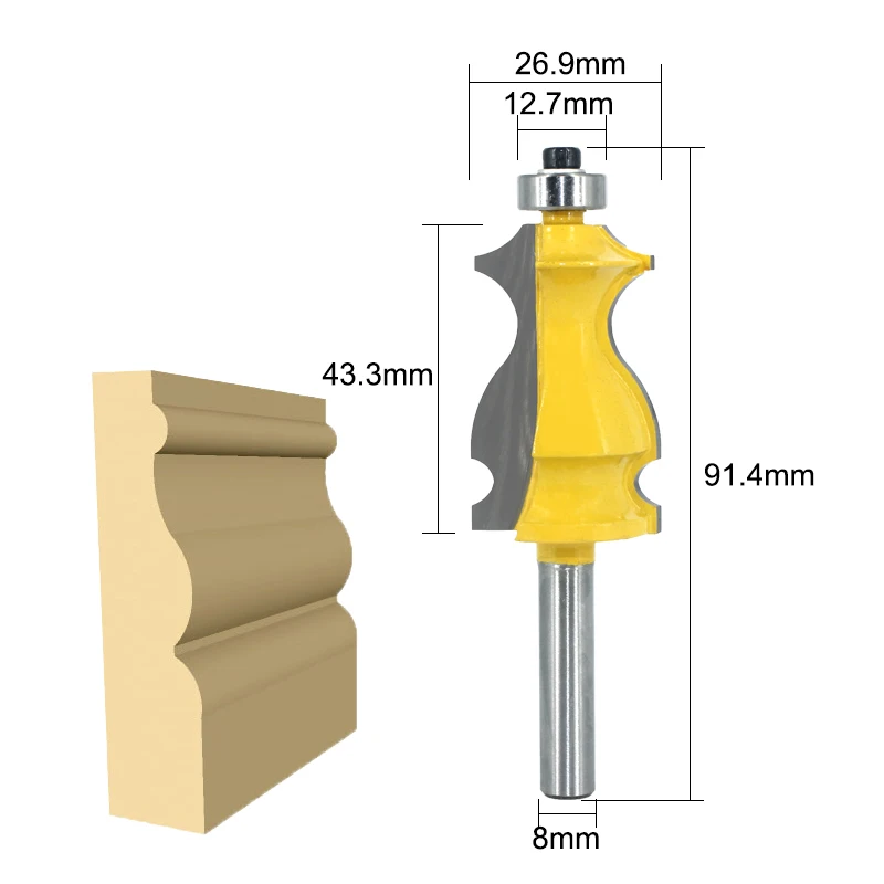 LA VIE 10pcs 8mm Shank Architectural Molding Handrail Router Bits Set Casing Base CNC Line Woodworking Cutters Face Mill MC02070