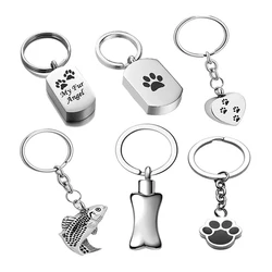 Customized Stainless Steel Dogs Cats Bone Ash Keepsake pet keychain Cremation keyring for Pets Owner Memorial Dropshiping