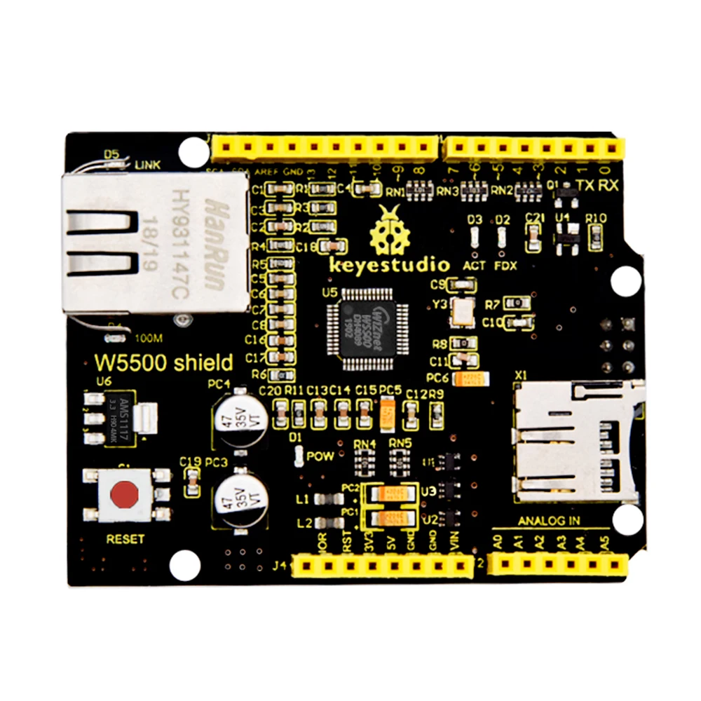 Keyestudio W5500 Ethernet Shield Karta rozszerzeń sterowania Ethernet dla Arduino UNOR3 /Mega (bez POE)