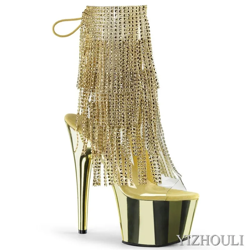 

Party runway shoes, 6-inch rhinestone vamp boots, 15cm, electroplated stiletto heels, sexy Princess pole dancing shoes