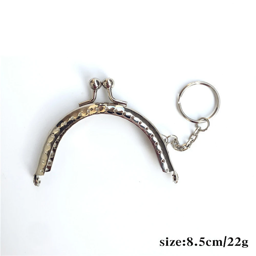 

8.5cm women DIY coin bag making metal clasp with key ring chain no knurling purse frame kiss buckle 10pcs/lot