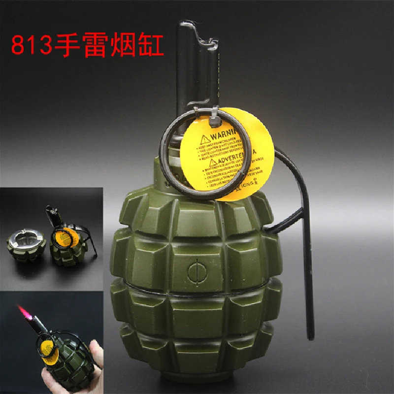 Torch Lighter Grenade Style Model Windproof Gas Lighter with Ashtray Tabletop Decorative Cigarette Accessories (lighter Airless)