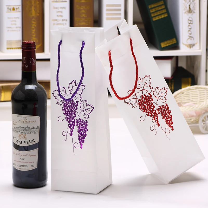 Semitransparent Wine Bag, Frosted Plastic Bags, Juice Champagne Bottle Carrier Jar, Xmas Bag, Customize Pounch, 33x10x9cm