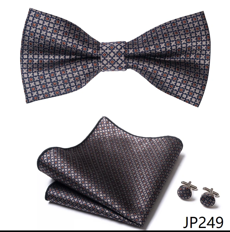 Great Quality Silver Office Butterfly Hanky Cufflink Set Bowtie For Men Geometric Hombre Formal Clothing