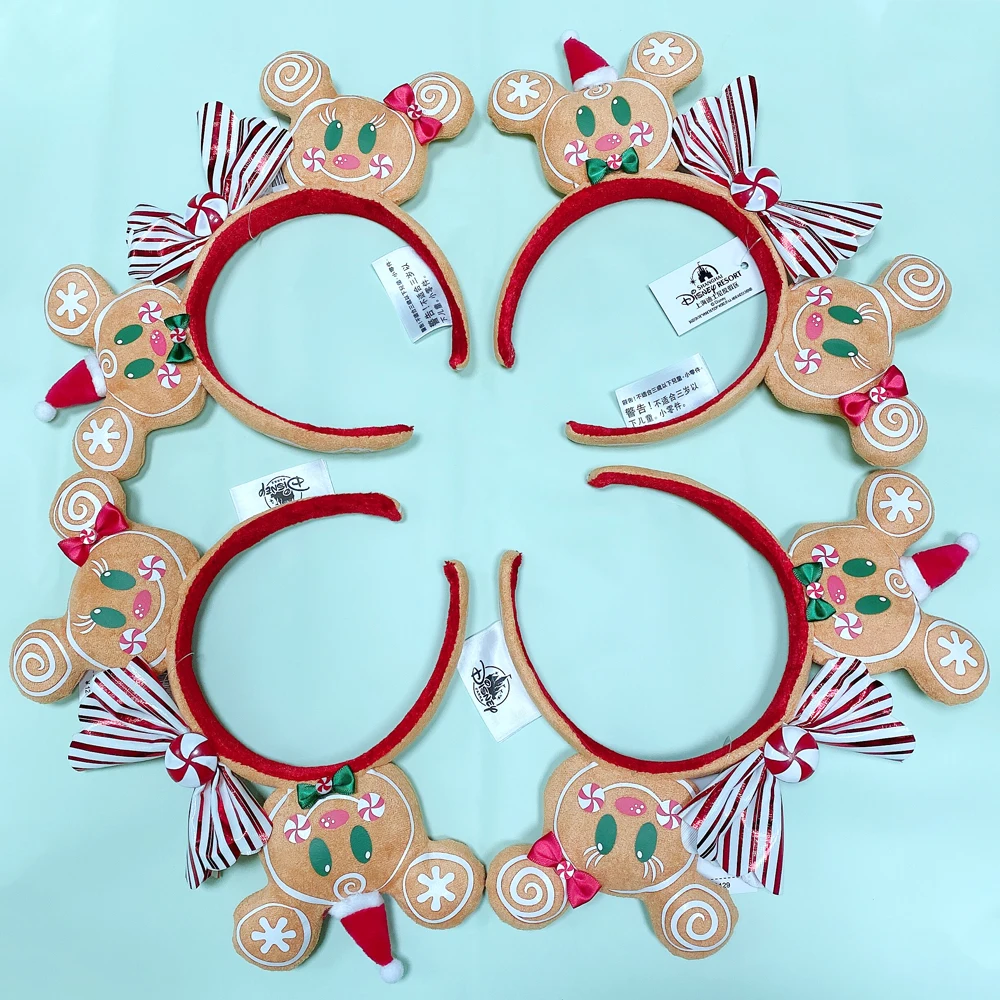 New Disney Minnie Gingerbread Headband 3D Mickey Mouse Ears Christmas Hat Hair Hoop Hairband Party Headwear Girl Toy Gifts