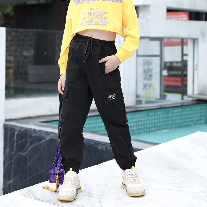 Trend Clothing Girls Pants Cotton Cargo Pants Multi-pocket Girls Sweatpants Elastic Waist Harem pants Kids Children Hip-hop Pant image 3