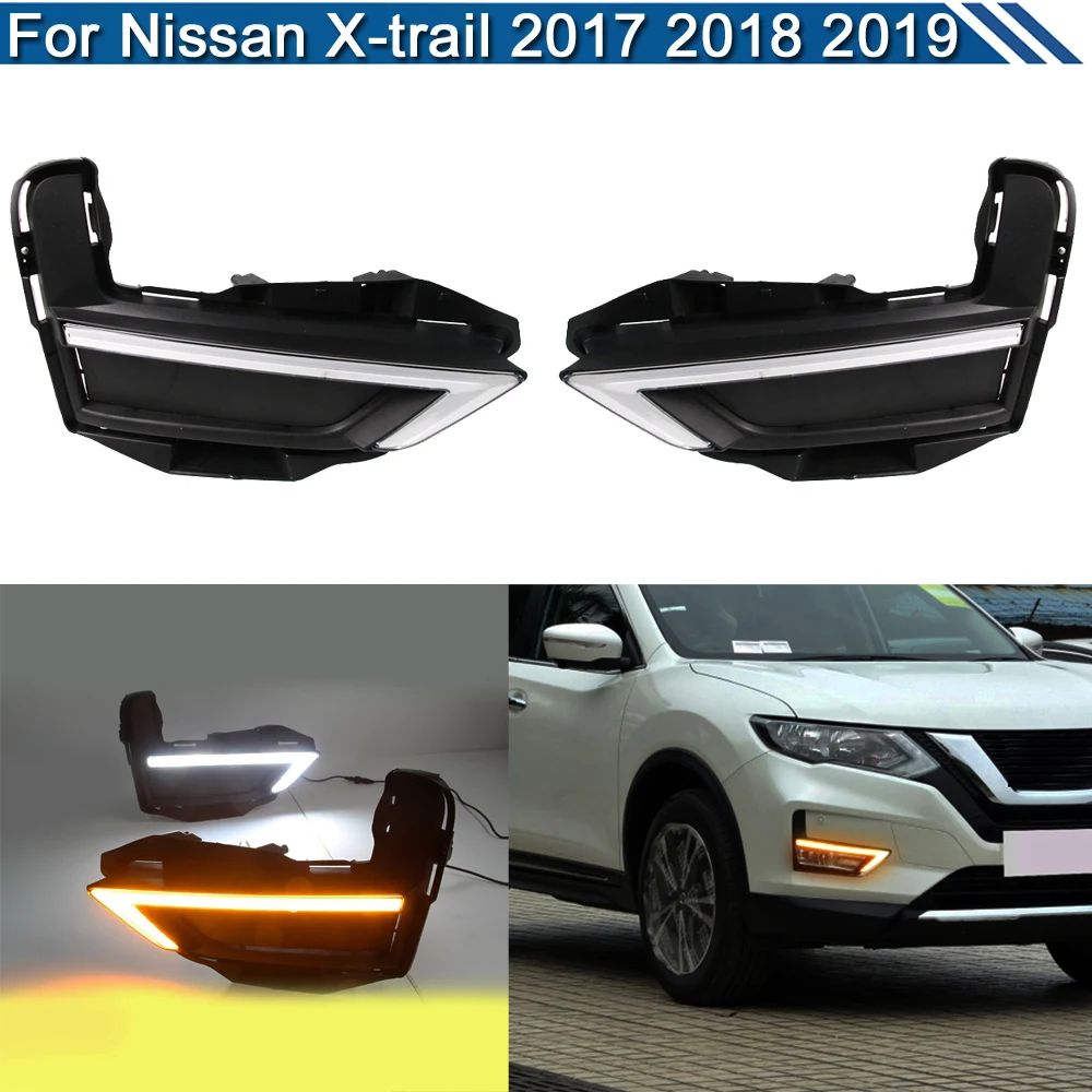 

2Pcs LED Fog Warning Lamp For Nissan X-trail 2017 2018 2019 White DRL Daytime Driving Light Turn Signal Lights