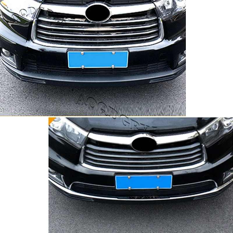 2pcs For Toyota Highlander 2015-2017 ABS Chrome Front Grille Bumper Protector Guard Moulding trim Car styling accessories