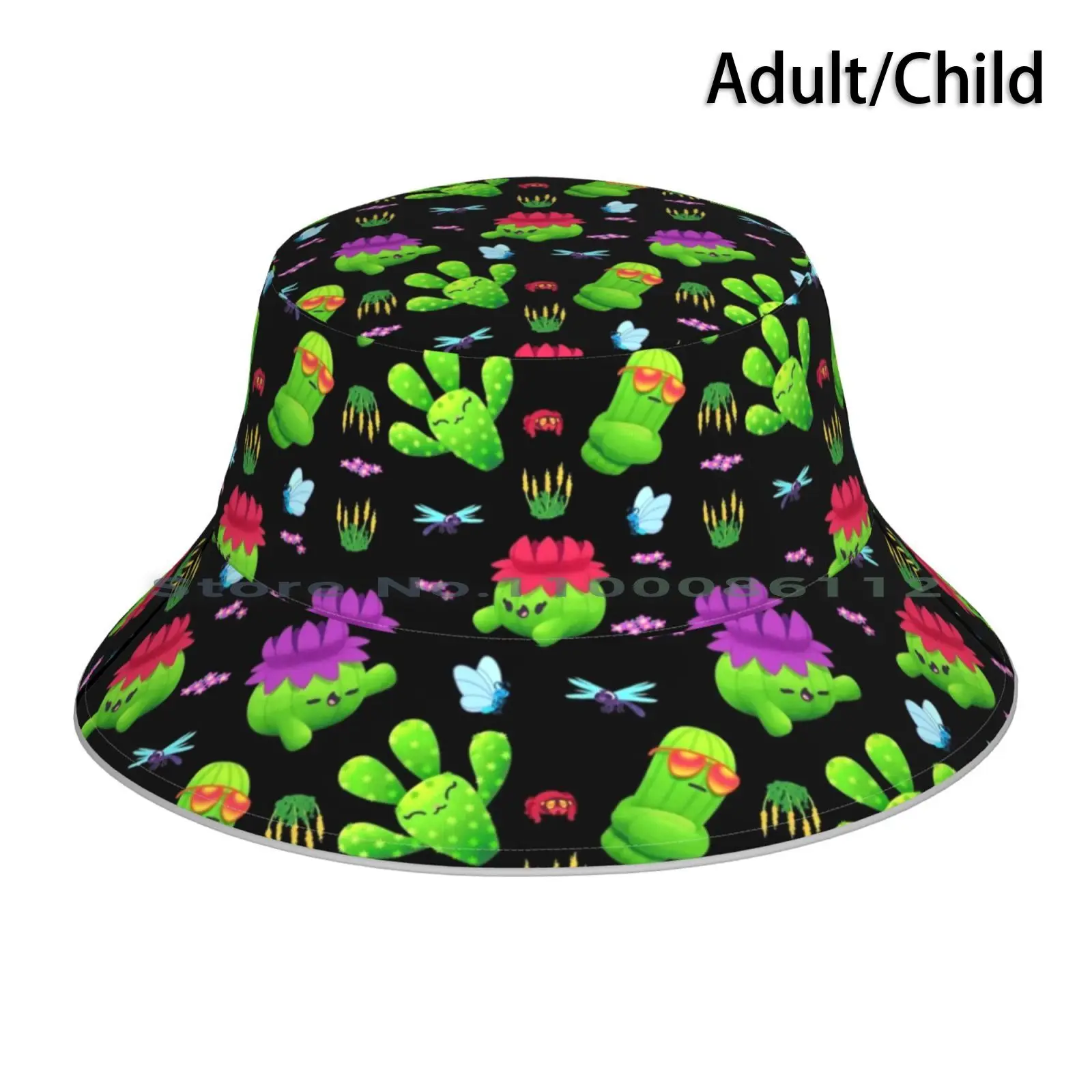 Cacti Friends Bucket Hat Sun Cap Cacti Cactus Succulents Desert Plants Dragonfly Flowers Spider Garden Tundra Cute Kawaii Chibi