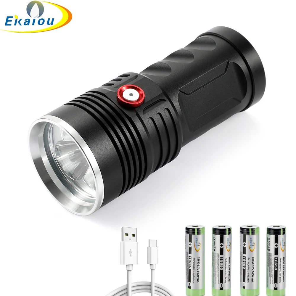 New LED Tactical Flashlight 3x XHP50 Handheld Waterproof Torch Super Bright Flashlights  3 Modes Camping lamp