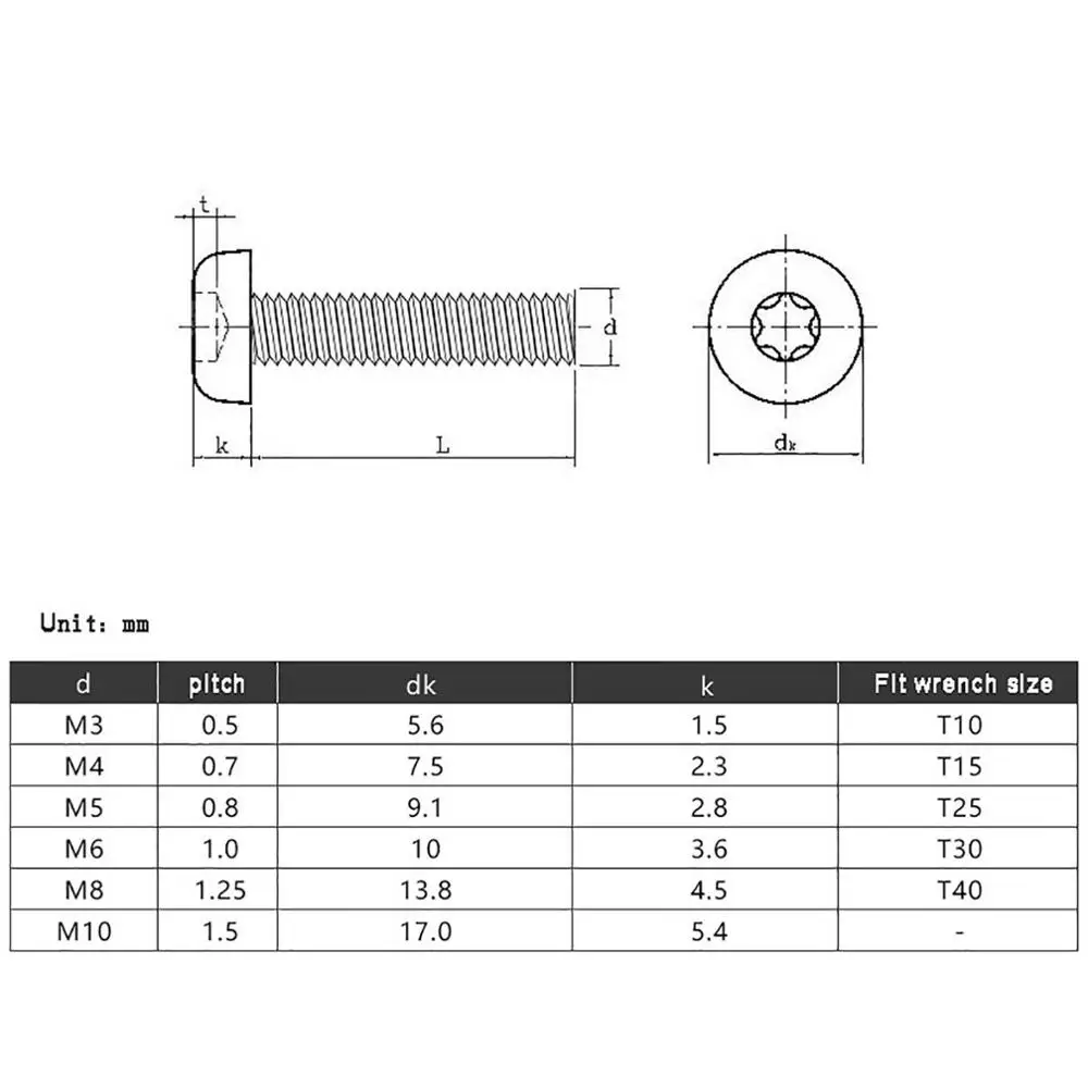 Cabeza redonda Torx M3-M10 con Pin, tornillos de seguridad antirrobo, cabeza de botón de seis lóbulos de acero inoxidable 304, pernos a prueba de manipulaciones