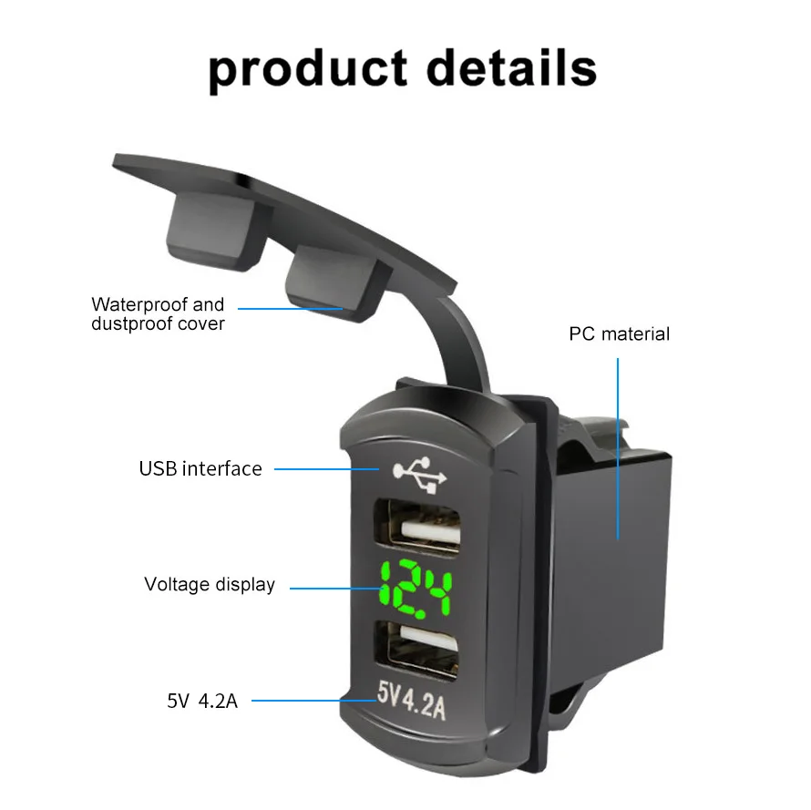 Dual USB 4.2A Car Charger Power Socket Phone Charger Adapter Panel 12V/24V Fast Charger Power Outlet For Motorcycle Car Boat Bus