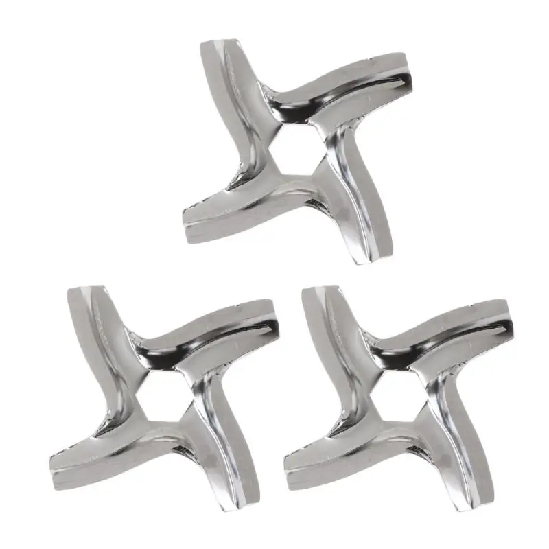 3PCS Stainless Steel Metal Meat Grinder Parts 4 Blade Hexagon Mincer Knife 11UA