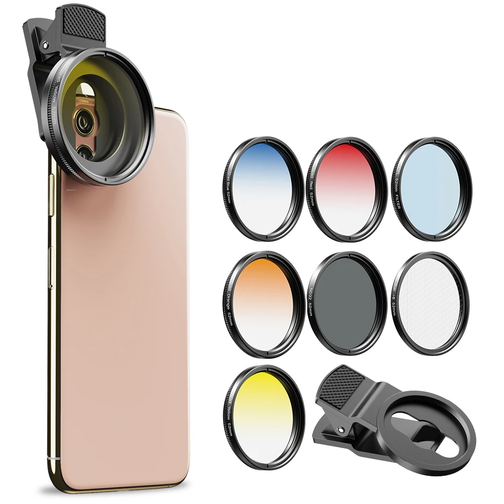 Mobile Phone Lens 7 in 1 Filters 52mm with Clip CPL Travel Kit ND Filter Graduated Lens