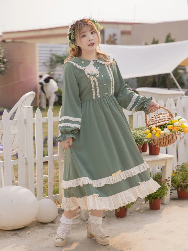 Kawaii Broderie Robe pour Femme, Dentelle Glacolita, Volants, Manches Bouffantes, Doux, Cosplay Lolita, Ensemble Femme, Printemps, Fille, Grande Taille, 4XL