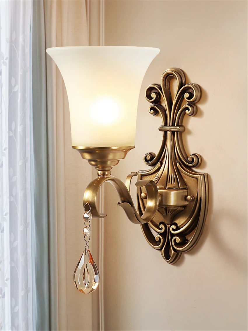 All-copper European Court Wall Lamps Living Room American Bedroom Bedside Luxury Sconce Wall Lights Hotel Villas E27 Lighting