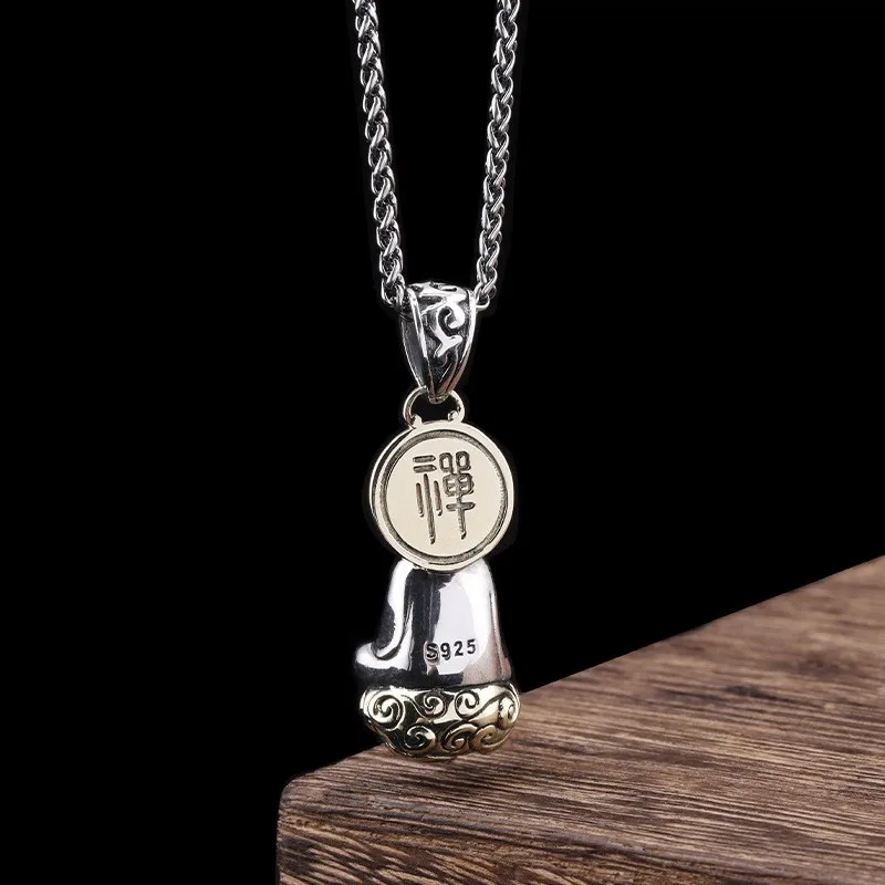 National Standard S925 Silver Retro Zen Boy Pendant Little Novice Monk Maitreya Buddha Pendant